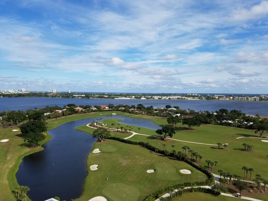 A South Florida golf-course community at sunset
